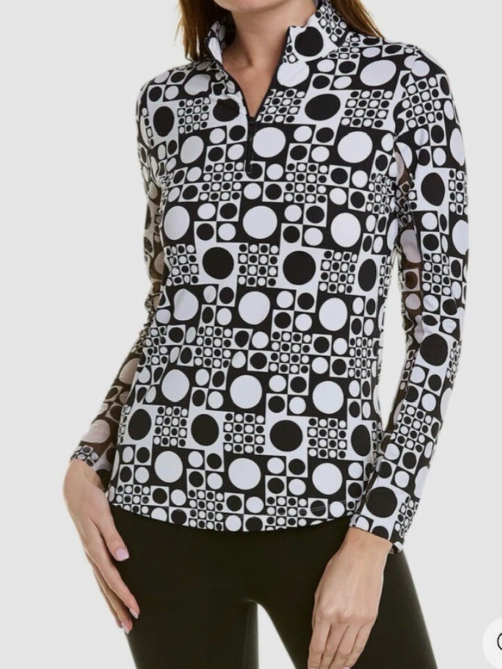 IBKUL Elise Mock Zip Long Sleeve Top